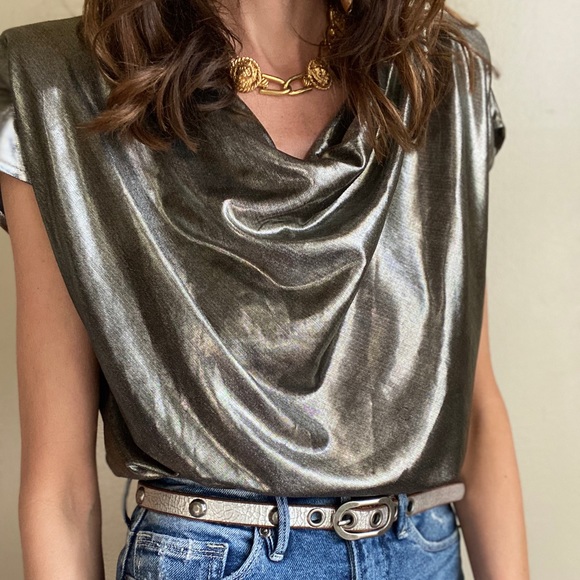 Vintage Tops - vintage silver lamè blouse